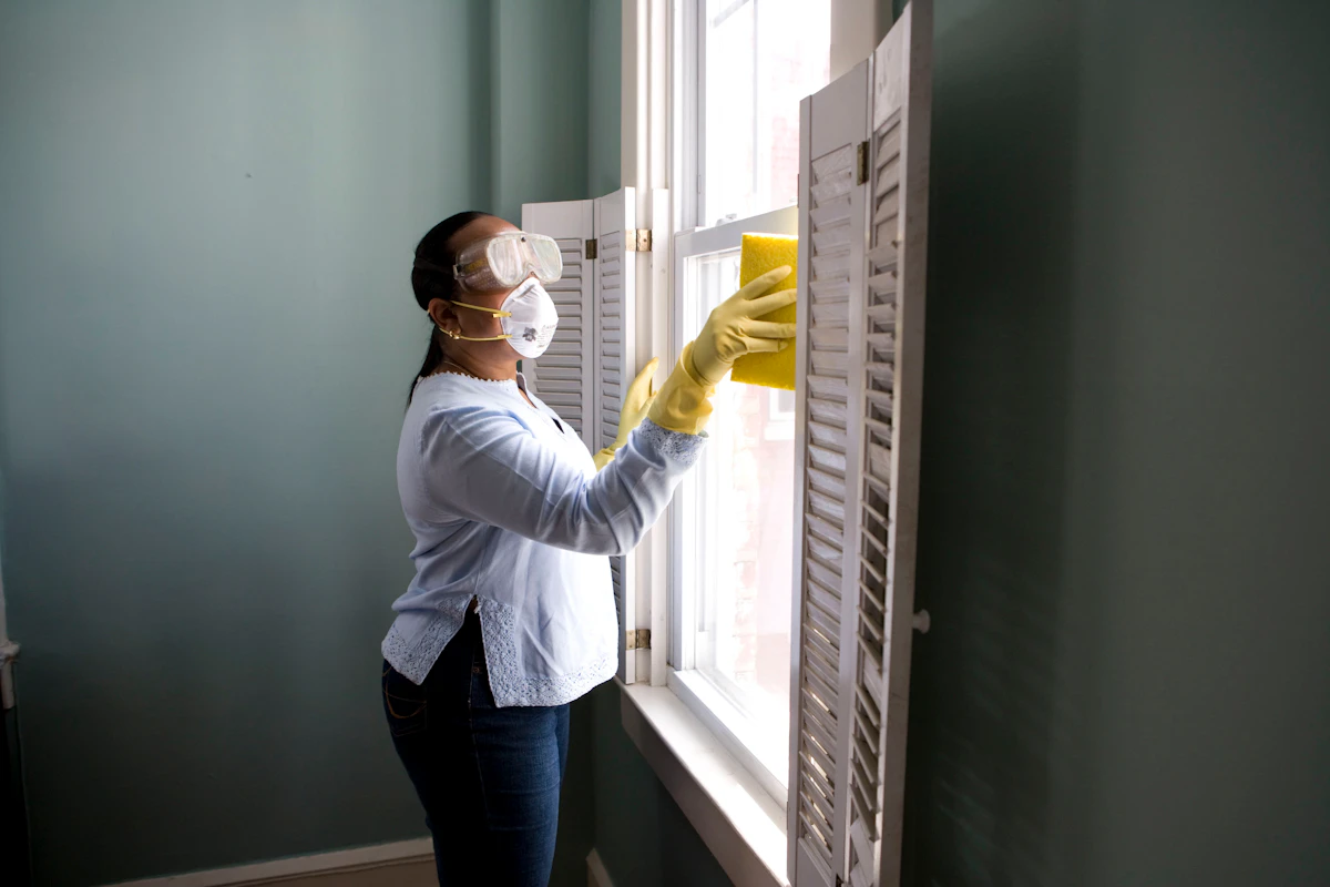 A Brightly cleaner wiping a window until it shines